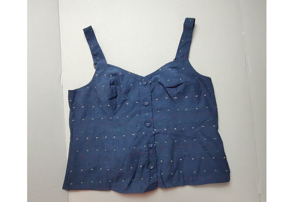 Modcloth Blue Chambray Colorful Polka Dot Cropped Tie Back Tank Top Women Large